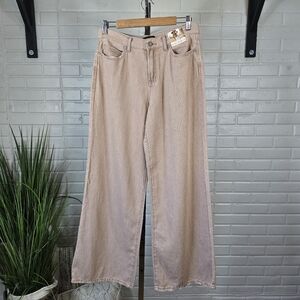NWT Sincerely Jules Tan High Rise Wide Leg Flare Lightweight Jeans 7 Or 28